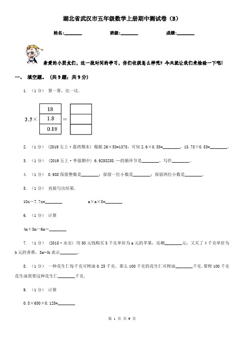 湖北省武汉市五年级数学上册期中测试卷(B)