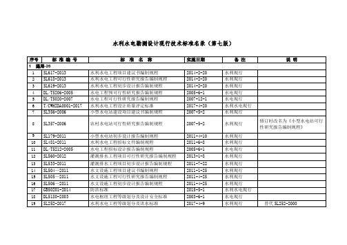 水利水电勘测设计现行技术标准名录第七版