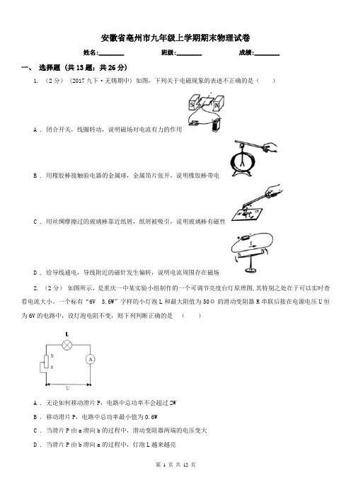 安徽省亳州市九年级上学期期末物理试卷