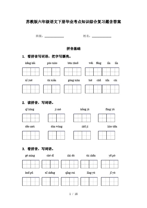 苏教版六年级语文下册毕业考点知识综合复习题含答案