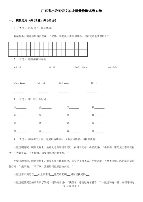 广东省小升初语文毕业质量检测试卷A卷