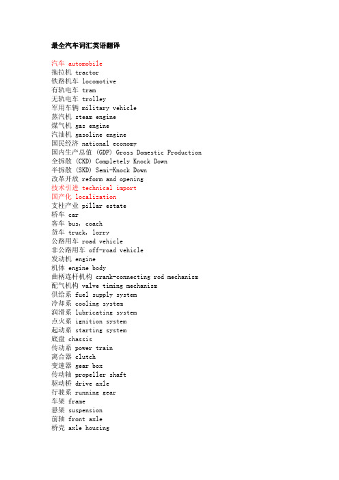 最全汽车词汇英语翻译
