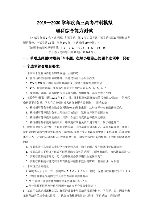2019—2020学年度高三高考冲刺模拟 理科综合能力测试(含答案解析)