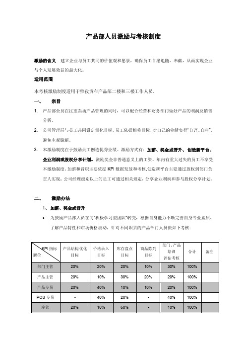 【精品文档】产品部激励制度