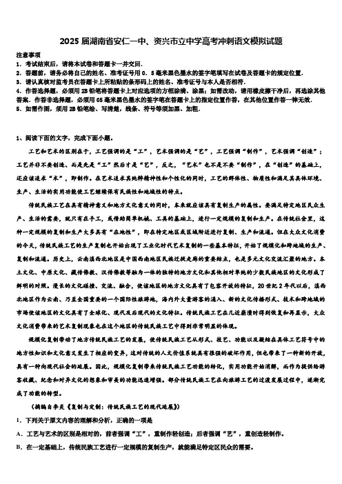 2025届湖南省安仁一中、资兴市立中学高考冲刺语文模拟试题含解析