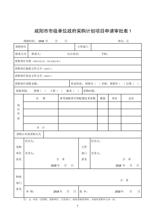 咸阳级单位政府采购计划项目申请审批表1