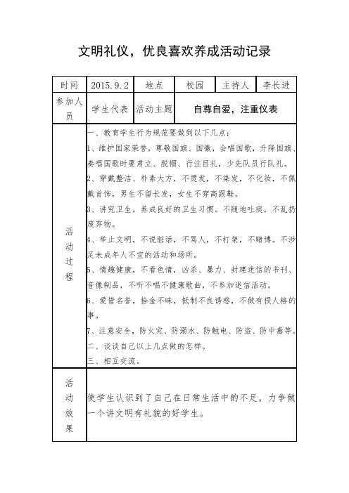 中小学文明礼仪教育活动记录