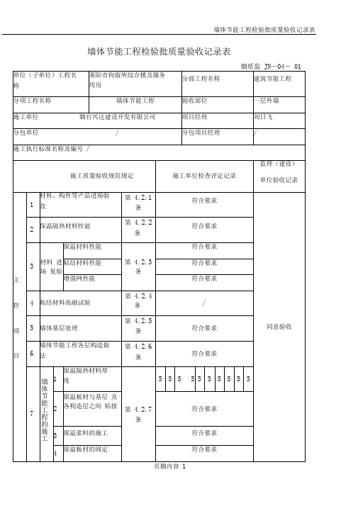 墙体节能工程检验批质量验收记录表DOC