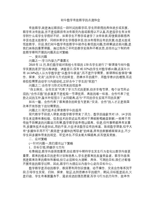 初中数学有效教学的点滴体会
