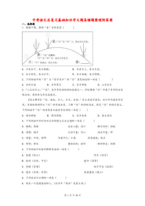 中考语文总复习基础知识字义题易错题整理