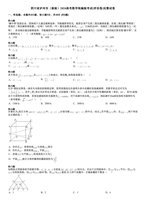 四川省泸州市(新版)2024高考数学统编版考试(评估卷)完整试卷