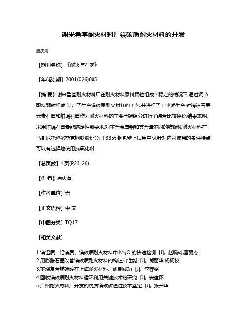 谢米鲁基耐火材料厂镁碳质耐火材料的开发