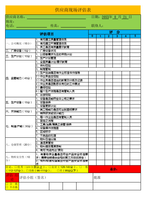 供应商现场评估表