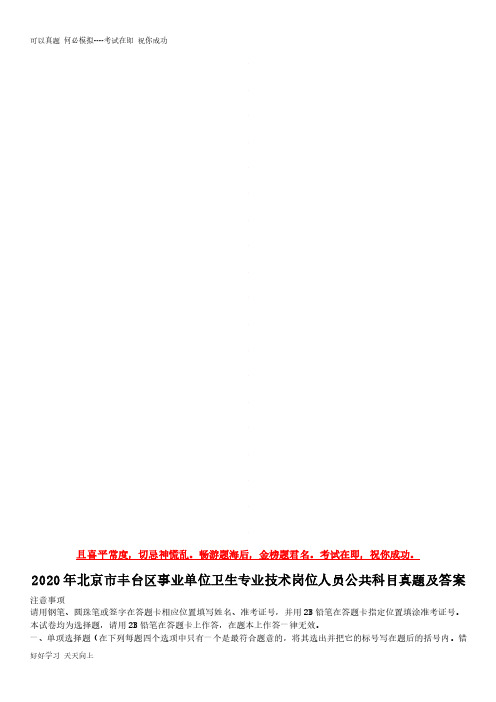 2020年北京市丰台区事业单位卫生专业技术岗位人员公共科目真题及答案(完整版)