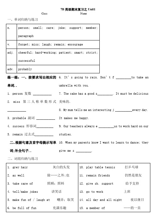 上海教育出版社英语初一七年级下学期unit期末复习题