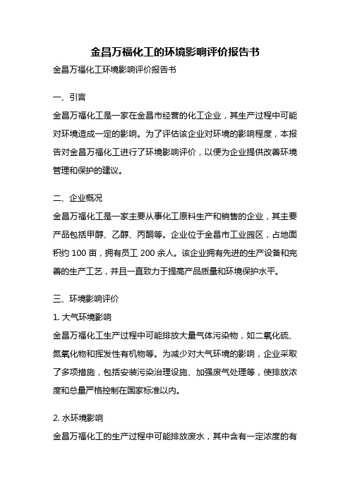 金昌万福化工的环境影响评价报告书