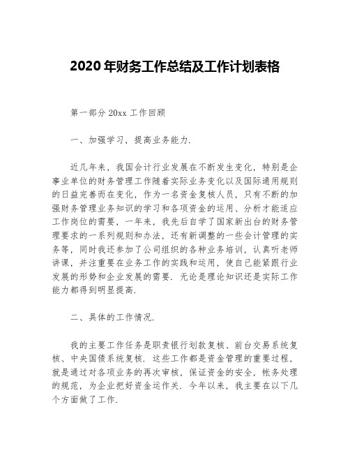 2020年财务工作总结及工作计划表格