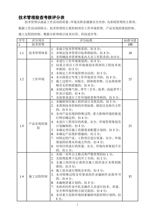 技术管理考核表