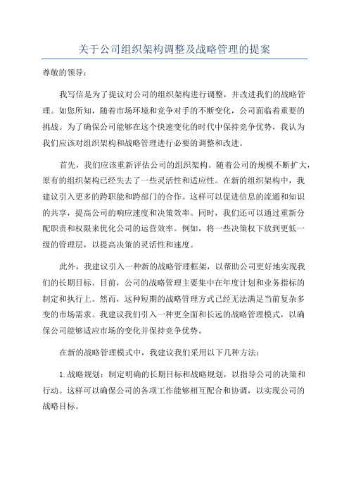 关于公司组织架构调整及战略管理的提案