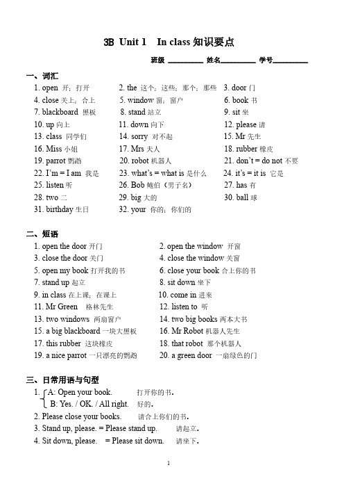 苏教版 小学英语三年级下册 知识要点汇总