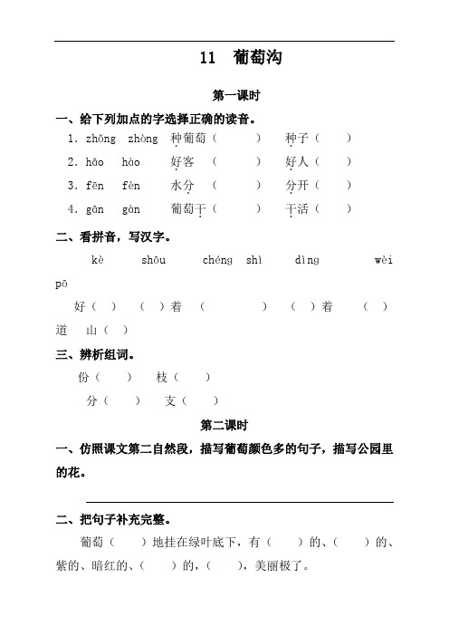 最新人教版部编版二年级语文上册《葡萄沟》课时练习题