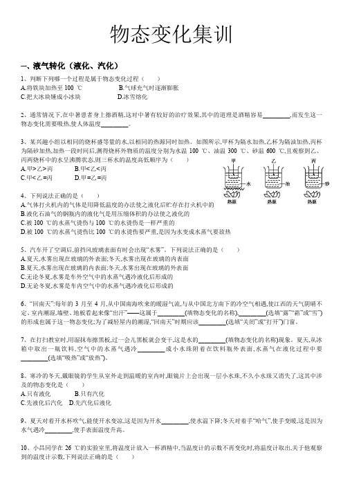 初中物理物态变化集训