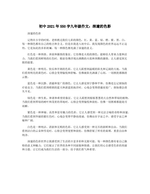 初中2021年550字九年级作文:深邃的色彩