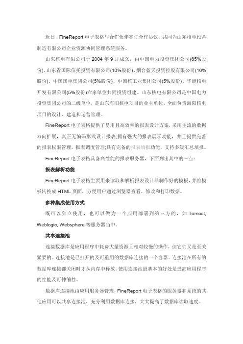电子表格FineReport实例方案:电子表格FineReport助力山东核电