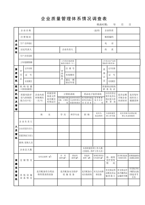 质量体系调查表(模板1)