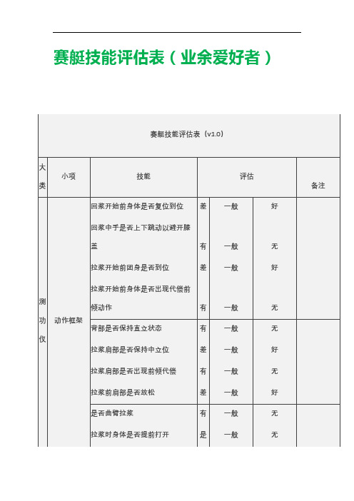 赛艇技能评估表(业余爱好者)