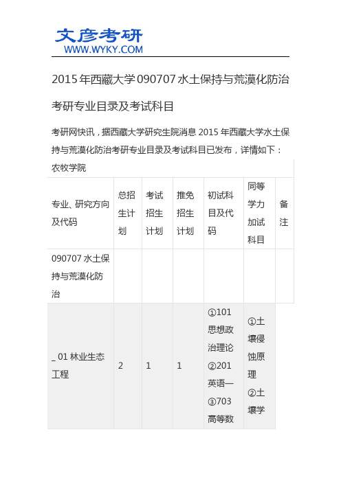 2015年西藏大学090707水土保持与荒漠化防治考研专业目录及考试科目_西藏大学研究生院