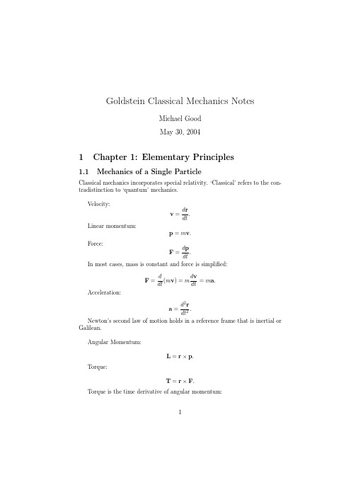 Goldstein+Classical+Mechanics+Notes