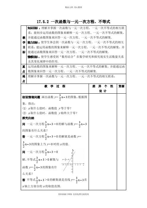 新华师版初中数学八年级下册【教案】一次函数与一元一次方程、不等式