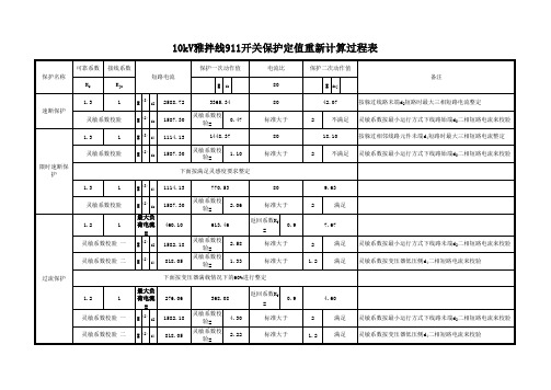 10kV保护定值计算明细表