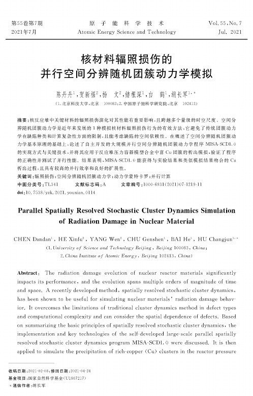 核材料辐照损伤的并行空间分辨随机团簇动力学模拟