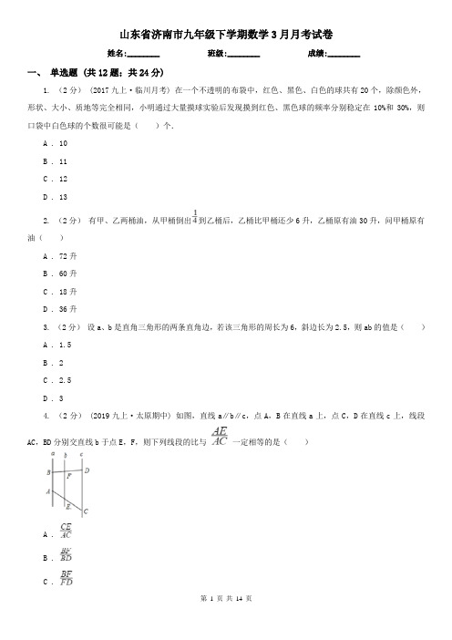 山东省济南市九年级下学期数学3月月考试卷