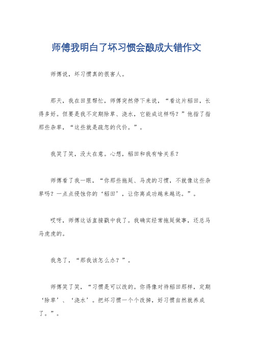 师傅我明白了坏习惯会酿成大错作文