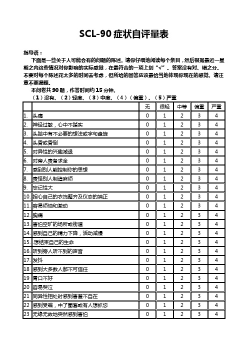 (完整版)SCL-90症状自评量表