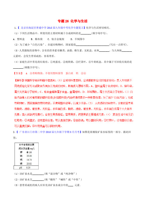 2018年中考化学大题狂做系列 专题26 化学与生活(含解析)