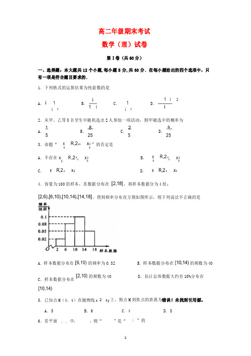 四川省2020学年高二数学上学期期末考试试题理