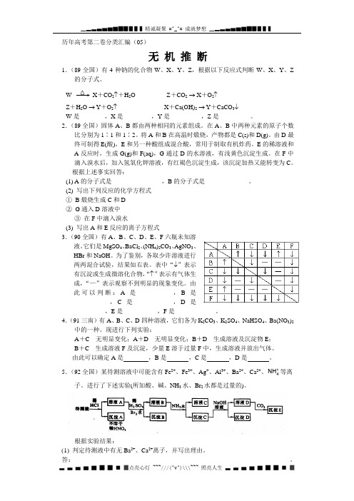 历年高考第二卷分类汇编(05)无机推断