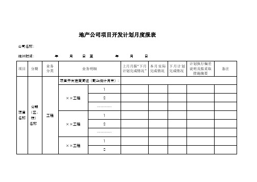 地产公司项目开发计划月度报表