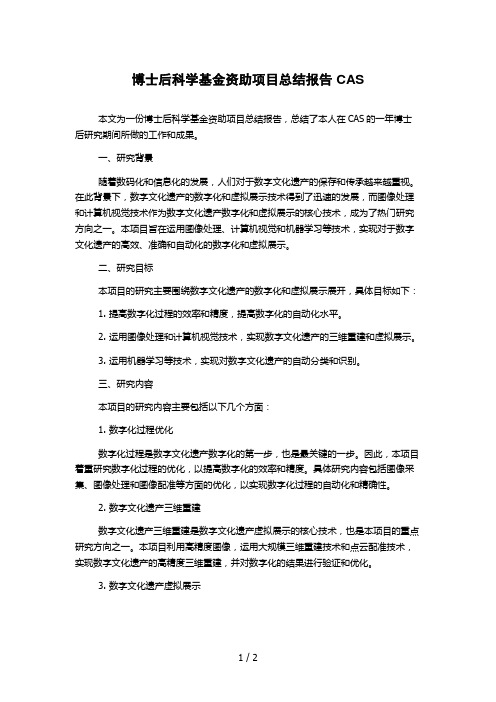 博士后科学基金资助项目总结报告 CAS