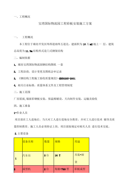 钢结构屋面彩板安装施工方案