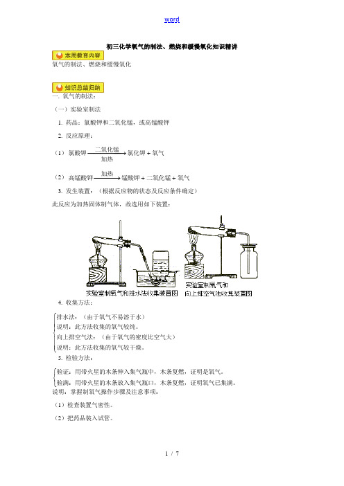 初三化学氧气的制法、燃烧和缓慢氧化知识精讲