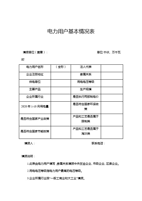 电力用户基本情况表