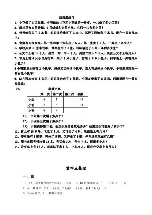 一年级上册数学连加、连减、加减混合应用题