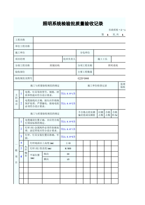 照明系统检验批质量验收记录