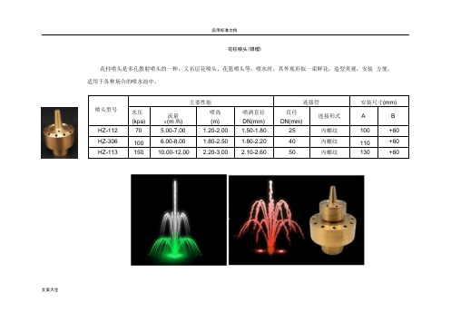 喷泉喷头型号及全参数整理.docx