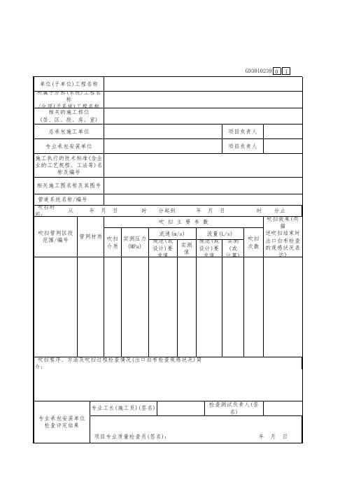 管道系统气体吹扫记录